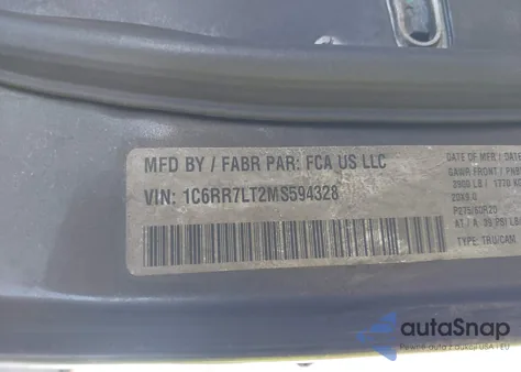 2021 Ram 1500 Classic Slt из США, поврежденный, VIN 1C6RR7LT2MS594328